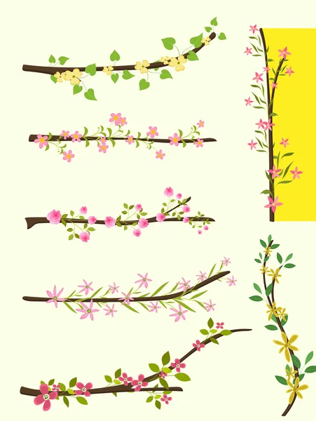 Decor Flowers Branches Collection — Stock Vector