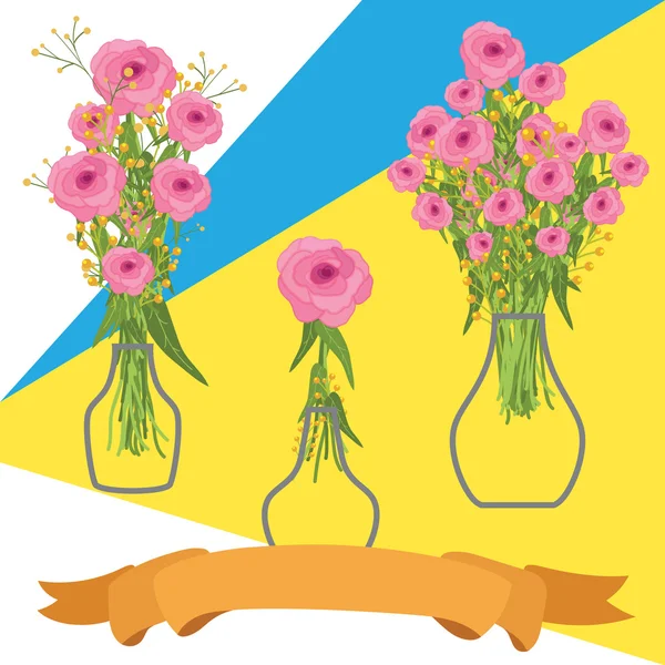 Romantische rosa Rosen Strauß mit Vase — Stockvektor