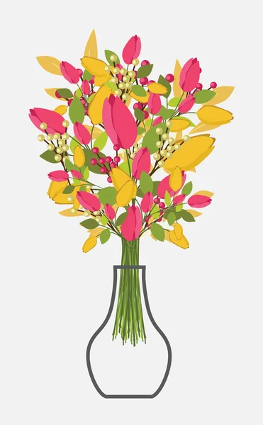 Ramo de flores decorativas coloridas en florero — Vector de stock