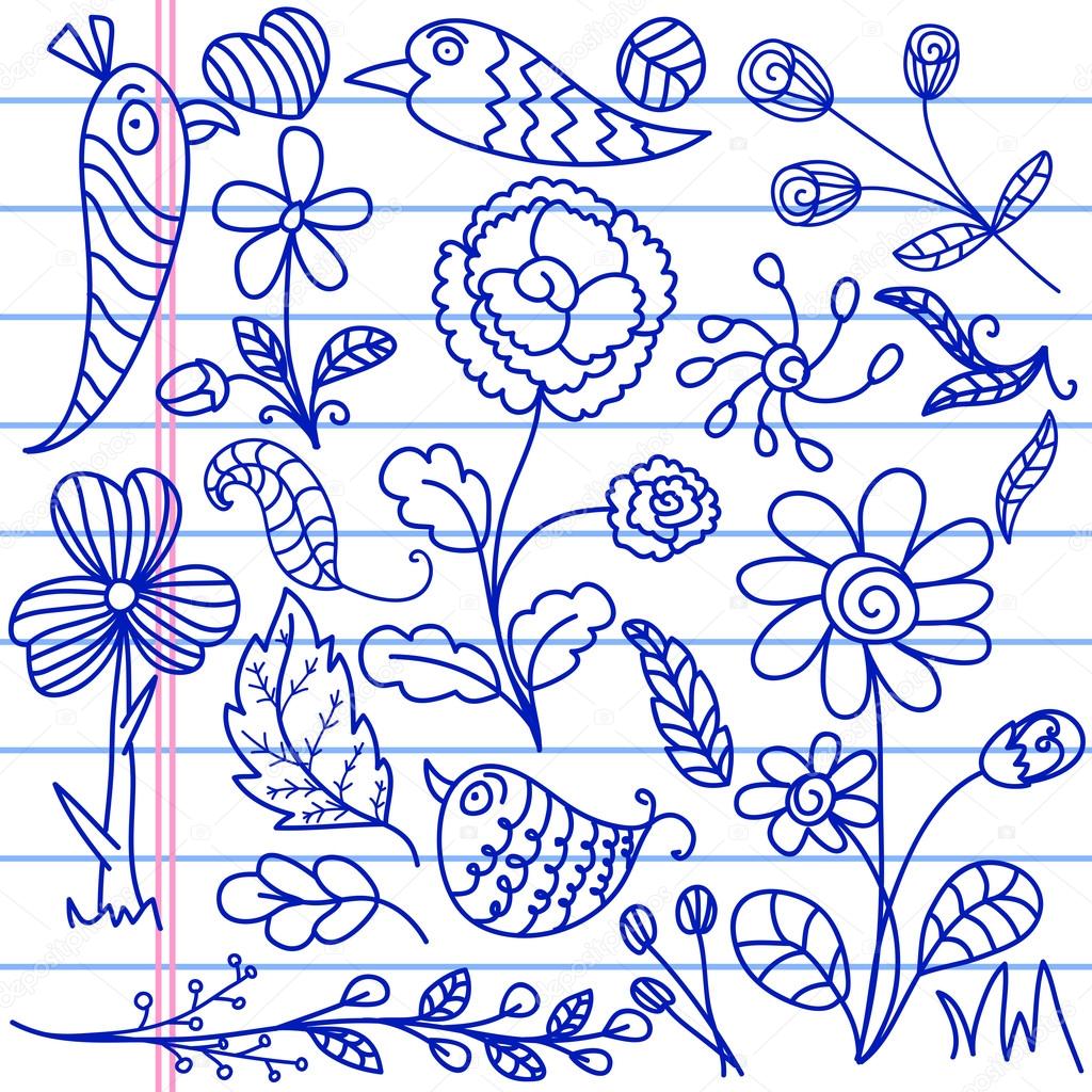Fauna Floral Doodle Art Elements