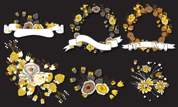 Ensemble de bannière de couronne de Noël et de bouquet de fleurs — Image vectorielle