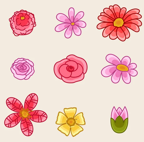 Conjunto de flores coloridas — Vetor de Stock