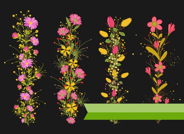 Diviseurs et bordures de fleurs horizontales — Image vectorielle