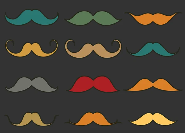 Vintage Colored Moustaches Set — Stock Vector