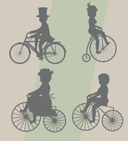 Cyklista mužské a ženské siluety — Stockový vektor