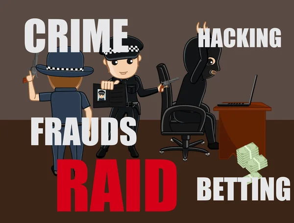 Cops aresztowany pojęciem wektor Hacker oszustwa — Wektor stockowy