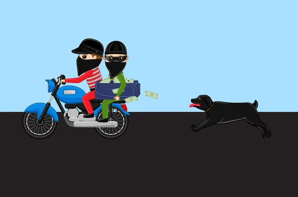 Dog Following Robbers Bike — Stock Vector