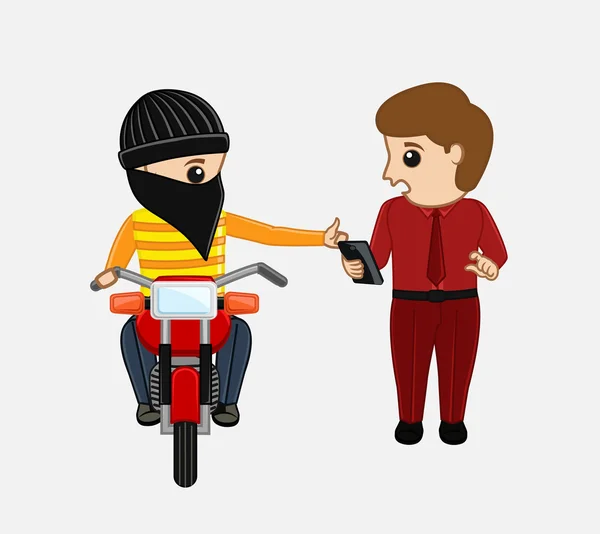 Ladro di bici che cerca di rubare un telefono — Vettoriale Stock