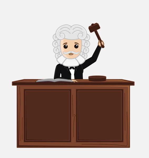 Judge Giving Verdict By Hitting Mallet At Desk — Stock Vector