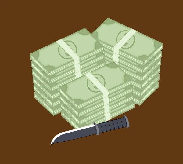 Dollars met mes Vector — Stockvector