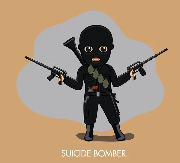 Bombázó terrorista fegyvert — Stock Vector