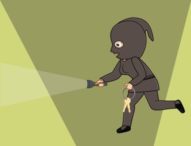 Anahtarları ve meşale ile çalışan hırsız