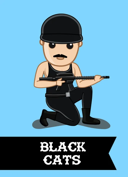 Carácter Comando Negro con Armas — Vector de stock