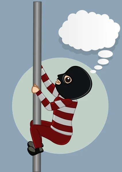 Robber essayant de grimper sur le pôle pour être en sécurité — Image vectorielle