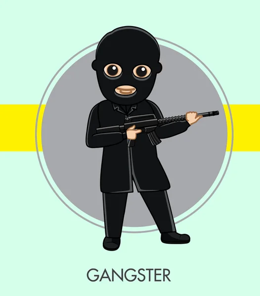 Ladrón con pistola en traje negro — Vector de stock