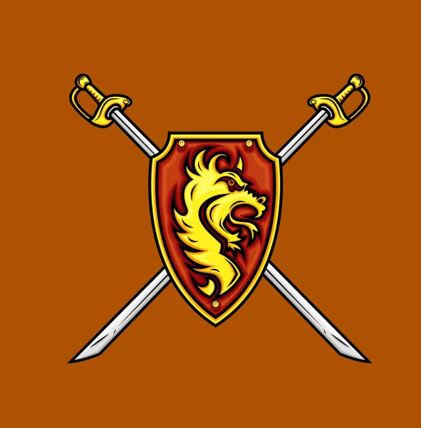 Heraldic Shield with Swords — Stock Vector