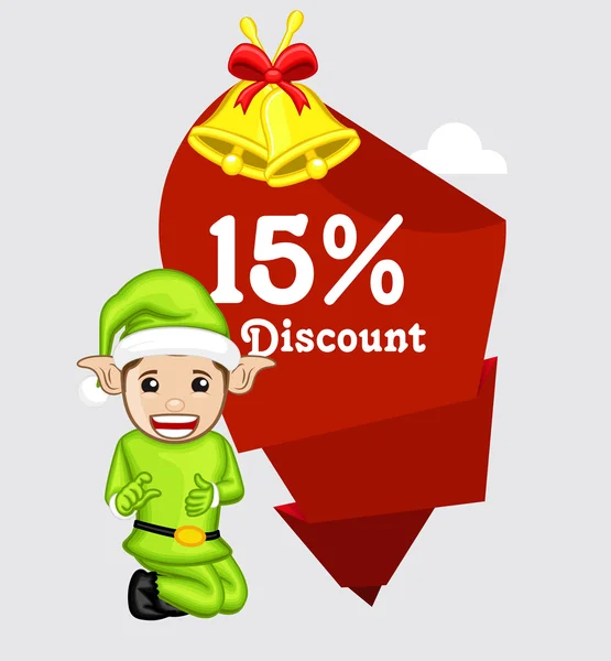 Elf Presenting Christmas Discount Offer — Stock Vector