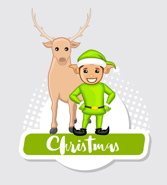 Christmas Characters Elf and Reindeer — Stock Vector