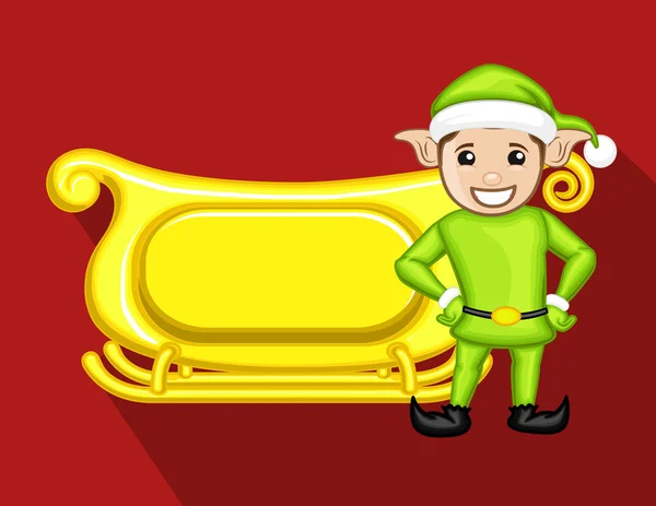 Kid Elf with Santa Sleigh Vector — Stock Vector