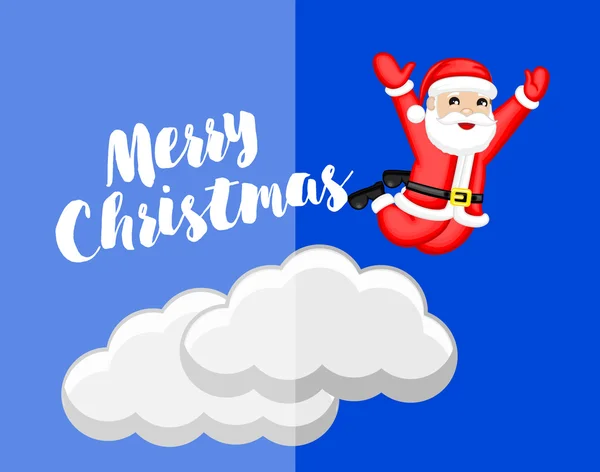 Jumping Santa from Clouds Christmas Card — Stock Vector