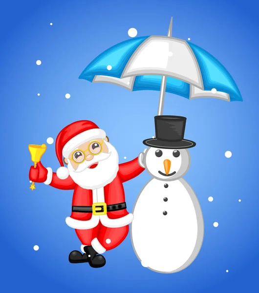 Santa kardan adam koruma ile kar — Stok Vektör
