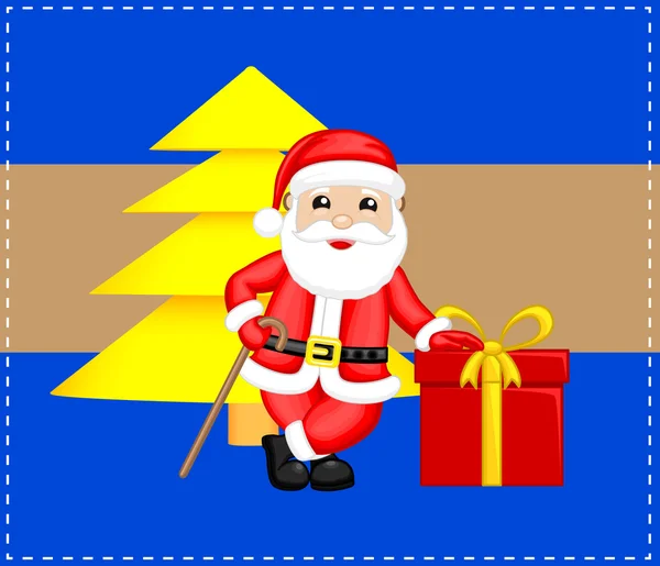 Joyeux Père Noël avec arbre de Noël et boîte cadeau — Image vectorielle