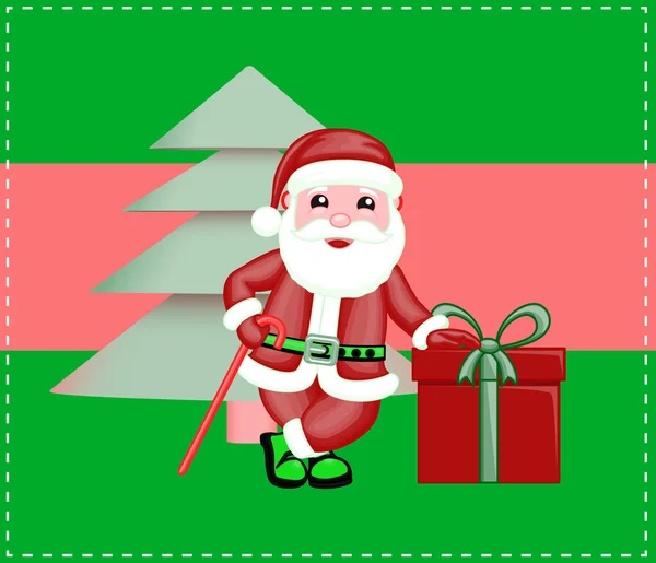 Santa Claus Standing with Gift Box — Stock Vector