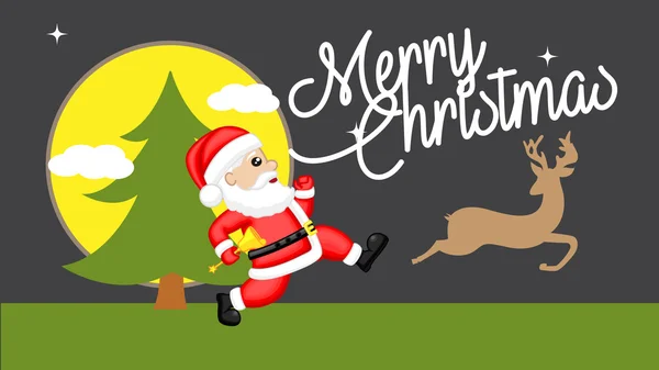 Santa Running Behind Reindeer Vector Illustration — Stock Vector