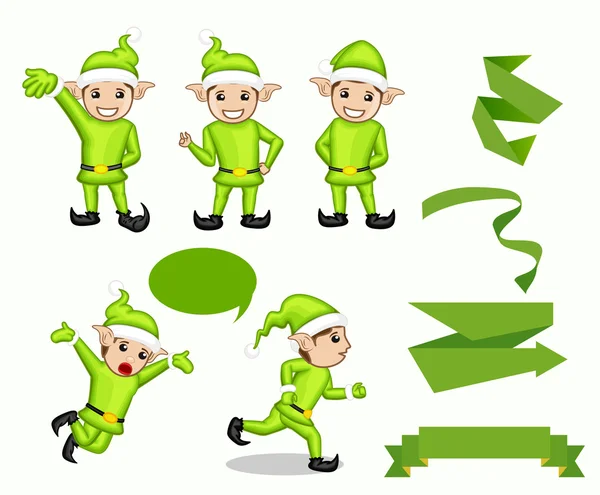Poses et expressions de caractère d'elfe de Noël — Image vectorielle