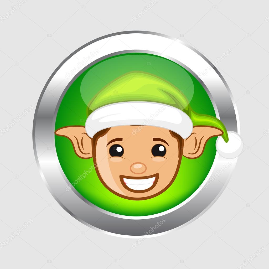 Happy Elf Face Button Vector