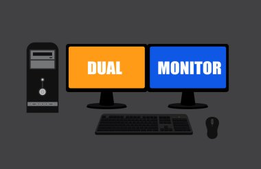 Çift ekran monitörler bilgisayar vektör