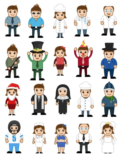 Different Type Cartoon Characters Professions — Stock Vector