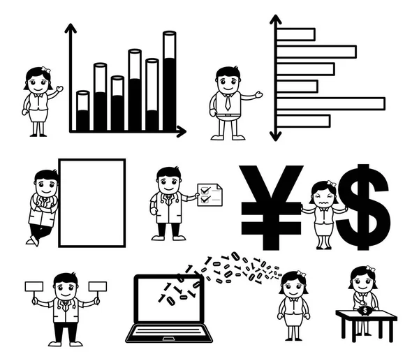 Vários gráficos de desenhos animados para negócios e finanças —  Vetores de Stock