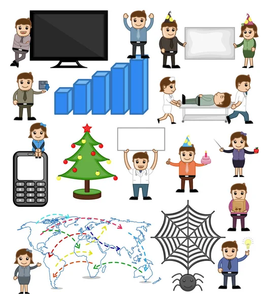 Vários feriados e negócios relacionados com os desenhos animados vetores — Vetor de Stock