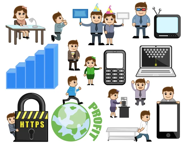 Coleção de desenhos animados conceitos de tecnologia de negócios — Vetor de Stock