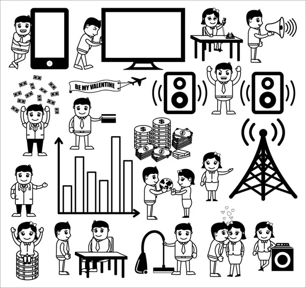 Conjunto de vários desenhos animados conceitos de negócios e equipamentos — Vetor de Stock