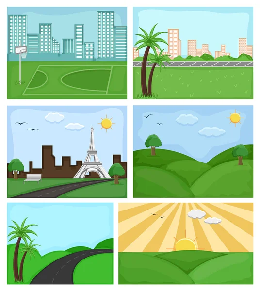 Cartoon Landscape and Places Vector Backgrounds — Stock Vector