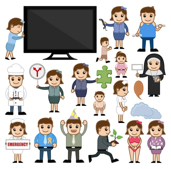 Cartoon People with Different Activities — Stock Vector