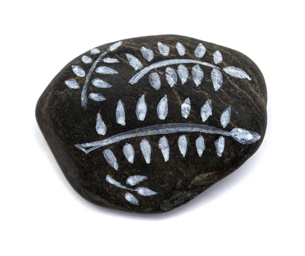 Pebble painting - lava pebble with floral design — Stock Photo, Image