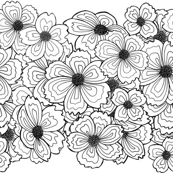 Seamless line drawn flower background on white — Stock Photo, Image
