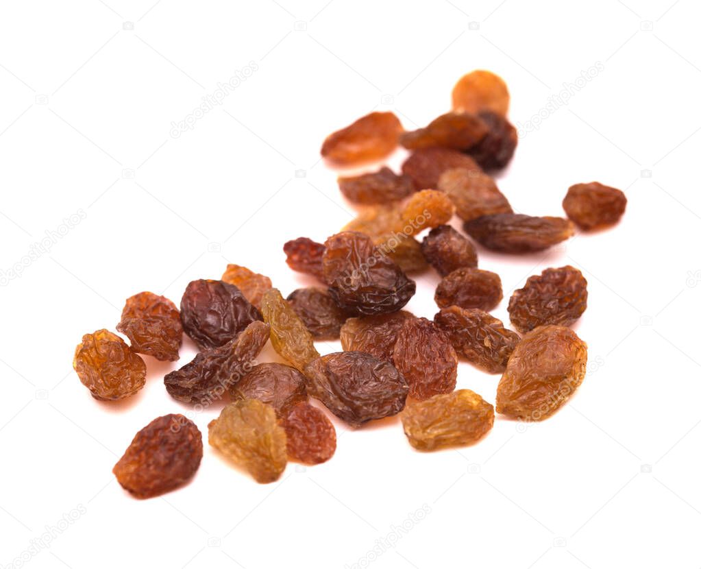 brown sultana raisins isolated on white background 