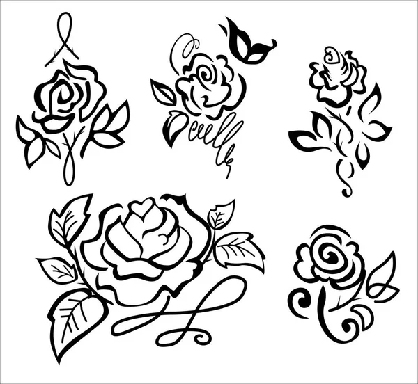 Patrones Estilizados Rosas Vector Con Hermosos Rizos Sobre Fondo Blanco — Vector de stock