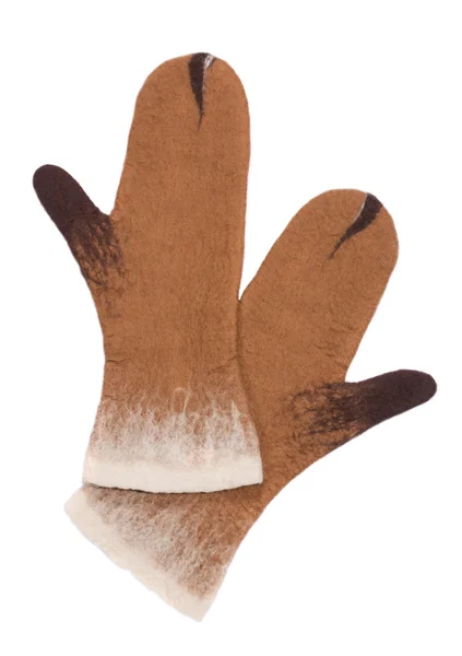 Mittens from felted wool on a white background — Stock Photo, Image