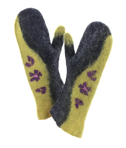 Mittens from felted wool on a white background — Stock Photo, Image