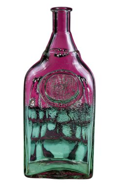 Soyut bir desen ile beyaz bir arka plan üzerinde cam şişe