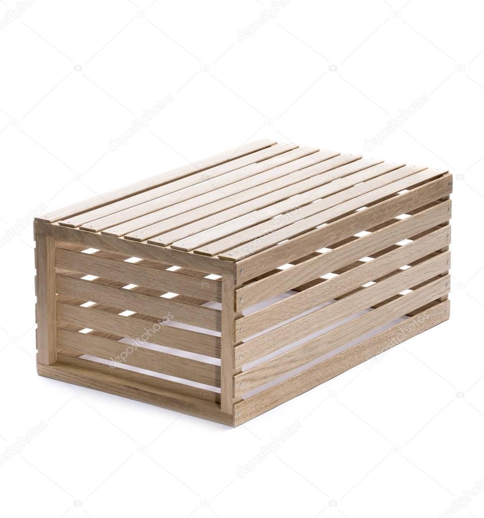 A box of wooden slats on a white background