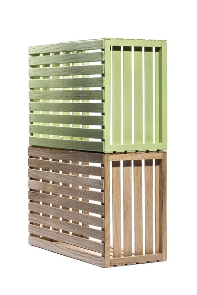 पांढरा पार्श्वभूमीवर लाकडी स्लॅटचे बहु रंगीबेरंगी बॉक्स — स्टॉक फोटो, इमेज