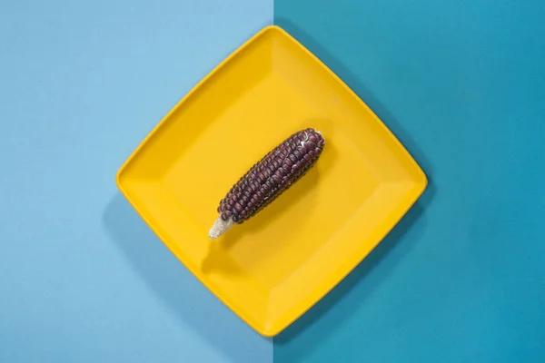 La espiga de maíz de color en una placa amarilla — Foto de Stock