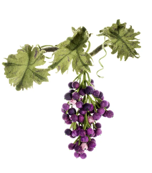 Bunch of handmade grapes from felted wool on white background — Stock Photo, Image