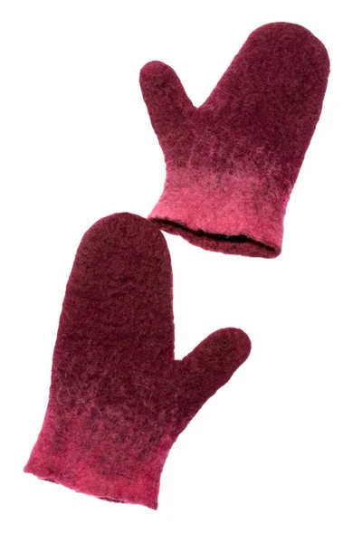 Mitten made of felted wool on a white background — Stock Photo, Image